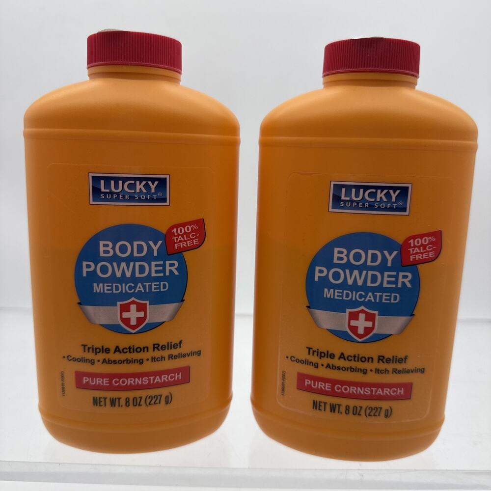 2 Lucky Super Soft Medicated BODY POWDER Fresh No Odor Day Relieves Itching